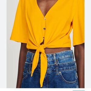 Sandro Yellow Button-Down Tie-Front Shirt